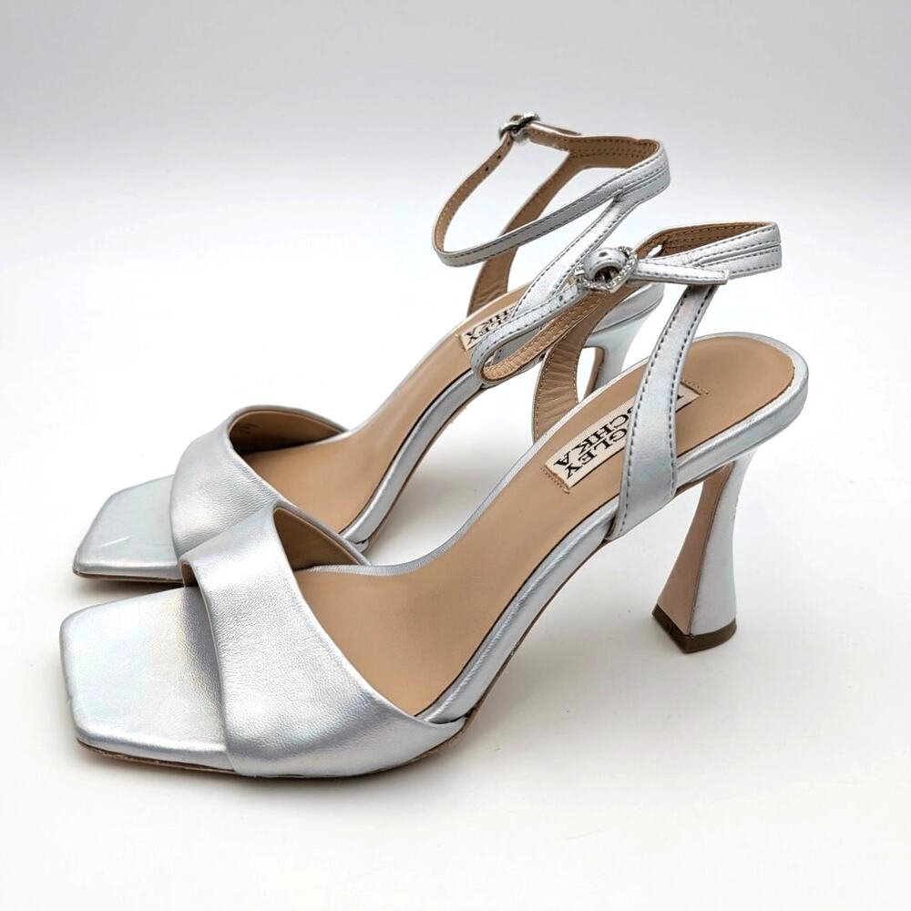 Badgley Mischka Cady Square Toe High Heel Sandals Women's Silver Size US6 EU37